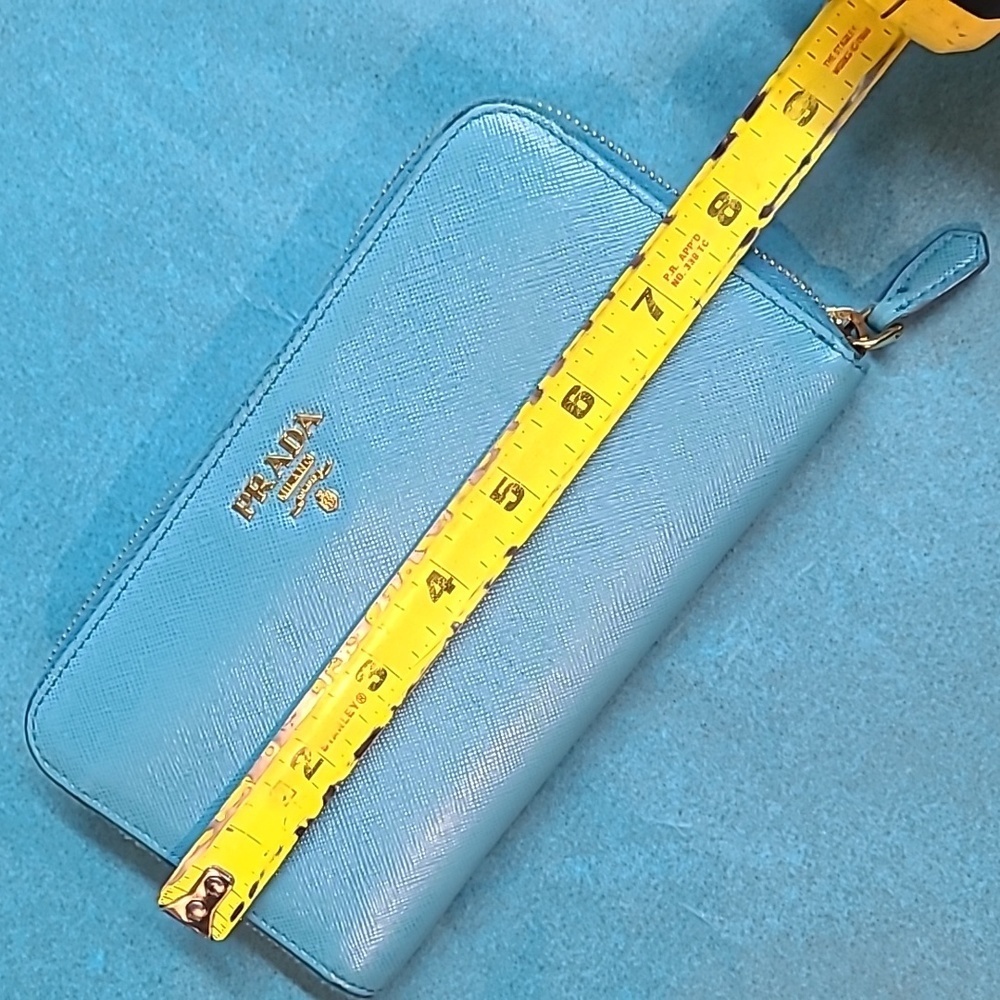 Prada Turquoise Zip Around Saffiano Leather Wallet - Picture 15 of 16